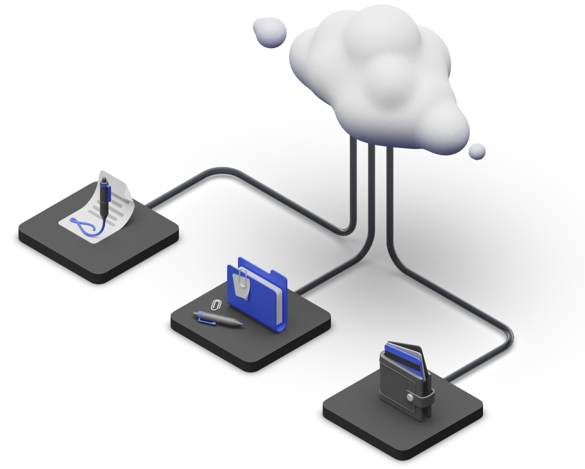 3 rectangles connected with cloud